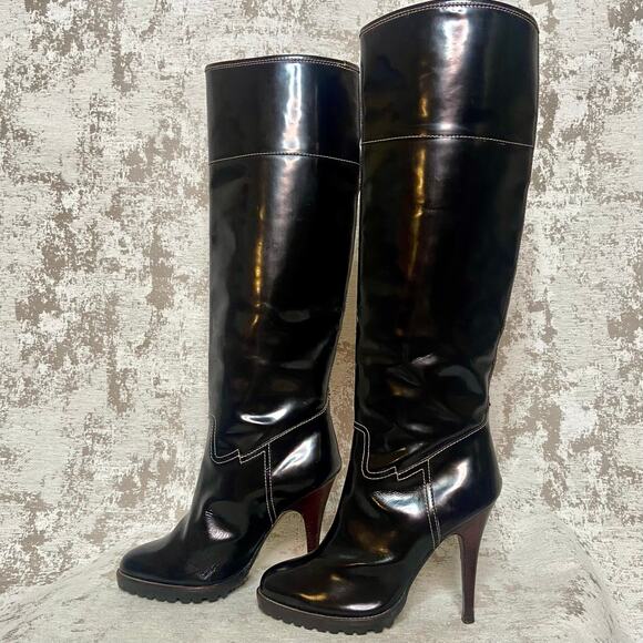 Giuseppe Zanotti Knee High Patent Leather Stiletto Boots with Contrast Stitching - Picture 4 of 10